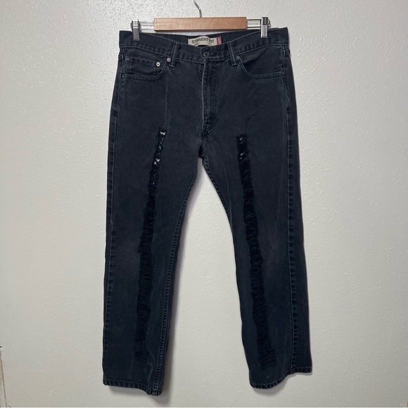 Levi’s 505 Straight Fit Jeans Vintage Black Wash Heavily Distressed Mens 32x28 - Picture 1 of 3